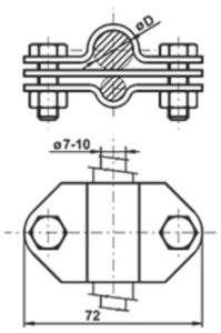 Złącze krzyżowe miedziane 2xM8 uziom 17,2-20mm
